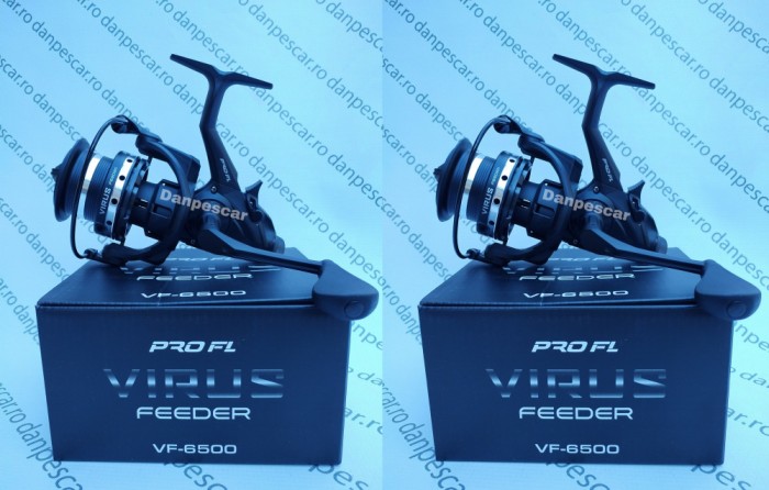 SET 2 Mulinete Feeder si Crap PRO FL VIRUS VF6500 tambur Long Cast+baitrunner