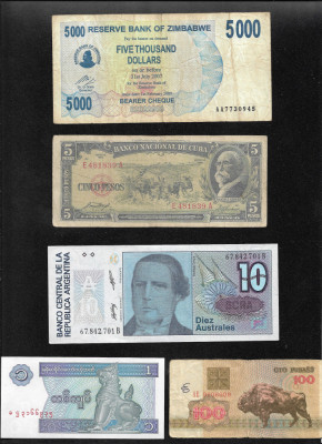 Set 5 bancnote de prin lume adunate (cele din imagini) #91 foto