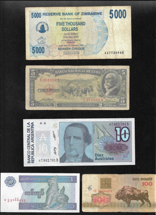 Set 5 bancnote de prin lume adunate (cele din imagini) #91