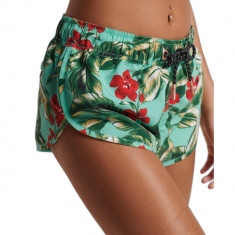 Pantaloni scurti de baie, cu imprimeu floral si snur reglabol, verde, dama, Superdry