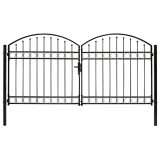 vidaXL Poartă de gard dublă cu v&acirc;rf &icirc;n arcadă, negru, 300x125 cm, oțel