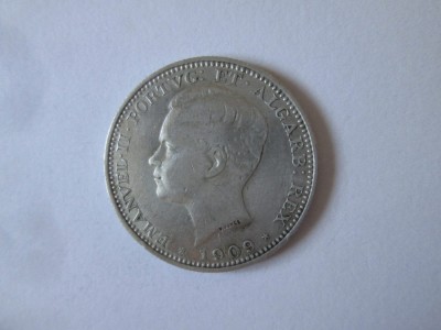 Portugalia 200 Reis 1909 argint 835 regele Emanuel II foto