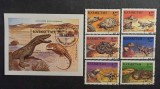 Seria Completă + Coliță Kazahstan 1994 - Reptile, Varan Cenușiu, Țestoasă, Șerpi, Șop&acirc;rle, 7v - Ștampilate -A242