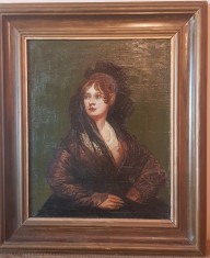 Tablou vechi pictura ulei pe panza portret rama lemn foto