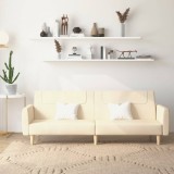 Canapea Extensibila 2 Locuri Crem vidaXL, Material Textil, Cadru Lemn, 220x84.5x69 cm. Functie Pat, Ideala Living, Birou, Dormitor
