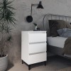 Noptiera Gossi alba cu 3 sertare, picioare metalice, 40x35x69 cm. Noptiera moderna din PAL si otel, stil industrial