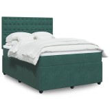 vidaXL Pat box spring cu saltea, verde &icirc;nchis, 160x200 cm, catifea 3294697