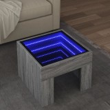 vidaXL Măsuță de cafea cu LED infinity, gri sonoma, 40x40x30 cm