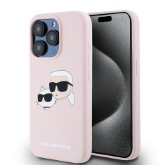 Husa Karl Lagerfeld iPhone 15 Pro Silicone MagSafe, Karl&amp;amp;Choupette Head, roz, KLHMP15LSKCHPPLP foto