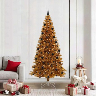 vidaXL Brad de Crăciun cu 300 LED cu suport Auriu 210 cm PET 3396635 foto