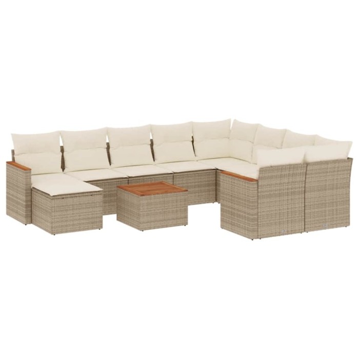 Set canapele de gradina cu perne, 11 piese, bej, poliratan