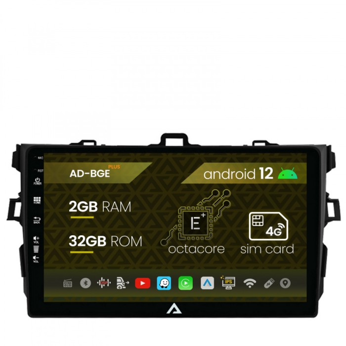 Navigatie Toyota Corolla (2007-2013), Android 12, E-Octacore 2GB RAM + 32GB ROM, 9 Inch - AD-BGE9002+AD-BGRKIT091