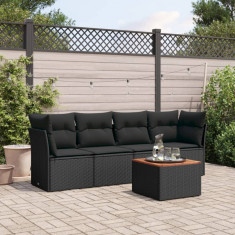 Set mobilier de gradina cu perne, 5 piese, negru, poliratan