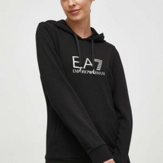 EA7 Emporio Armani bluza femei, culoarea negru, cu glugă, cu imprimeu