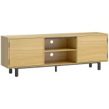 HOMCOM Comodă TV, mobilier TV p&acirc;nă la 165 cm, 2 uși cu deschidere prin apăsare și 2 rafturi, 160x35x55,5cm, lemn natural | Aosom Romania