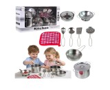 Set de bucatarie pentru copii, accesorii metalice, argintiu, 38 x 22 x 12 cm, Lean 15621