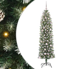 vidaXL Copac Artificial Slăb de Crăciun cu 300 LED Verde și alb 180 cm 3395295