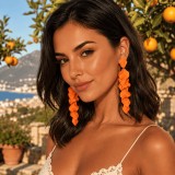 Cercei Eleganti Petale Orange Aurii Acril Dama 10cm Otel Inoxidabil