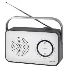 Radio portabil AM/FM Sencor, jack 3.5 mm, 1 W RMS, exterior cauciucat, maner transport, Alb