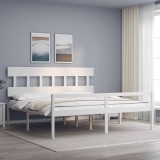 Cadru de pat senior cu tăblie, alb, Super King Size, lemn masiv