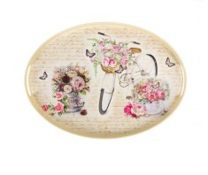 Tava pentru servire, Imprimeu Bicicleta cu flori, Roz,42x31x4 cm