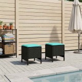 vidaXL Taburet pentru grădină 2 Bucată Negru și Turcoaz Ratan PE 42025389