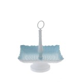 Cumpara ieftin Platou metalic cu maner Blue White 24 x 24 x 27 cm