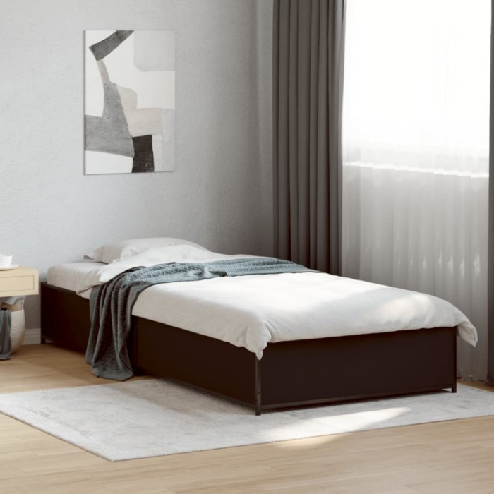 vidaXL Cadru de pat, negru, 90x200 cm, lemn prelucrat și metal 845111