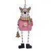 Ornament Brad Crăciun Model Cerb, Lemn, Roz, Glitter Auriu, 15 cm, Oem