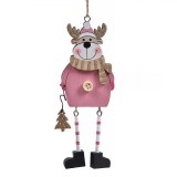 Ornament Brad Crăciun Model Cerb, Lemn, Roz, Glitter Auriu, 15 cm, Oem