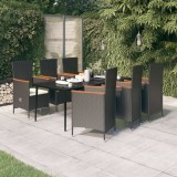 VidaXL Set de masă pentru grădină, 7 piese, cu perne, negru