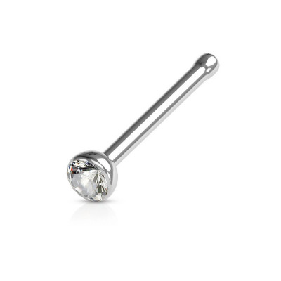 Piercing drept pentru nas din oțel inoxidabil 316L &amp;ndash; zirconiu strălucitor transparent, lățime 0,6 mm foto