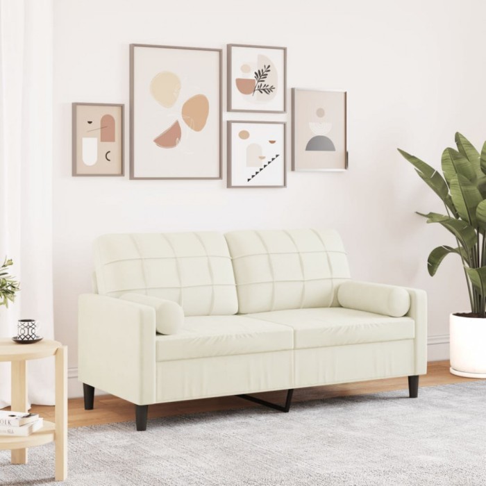 vidaXL Canapea cu 2 locuri cu pernuțe, crem, 140 cm, catifea 3278227