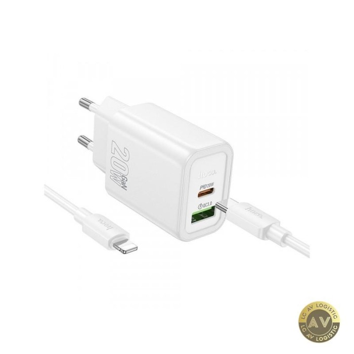 Incarcator Retea Cu Cablu Lightning HOCO N61 20W 3A 1 x USB-A - 1 x USB-C Alb