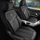 Set Huse Scaune Auto pentru BMW I3 - Panda Londra, cu fermoare pentru bancheta rabatabila, negru gri, 11 piese