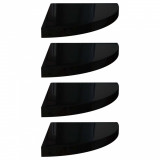 Rafturi colț perete 4 buc, negru extralucios, 35x35x3,8 cm, MDF