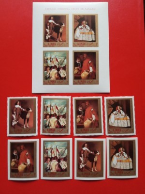 AJMAN, VELAZQUEZ - BLOC IMPERF. + SERIE COMPLETĂ PERF./IMPERF. MNH foto