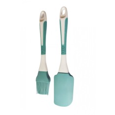 Set Spatula si Pensula din plastic cu silicon, Turcoaz, 24 cm, 371COF
