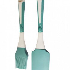 Set Spatula si Pensula din plastic cu silicon, Turcoaz, 24 cm, 371COF