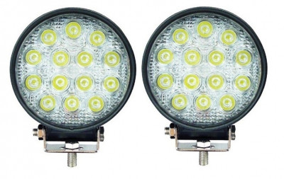 Set 2 x Proiector LED auto offroad 42W 12V-24V, 3080 lumeni, rotund foto