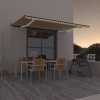 VidaXL Copertină automată cu senzor v&acirc;nt&amp;LED, galben/alb, 500x300 cm 3069153