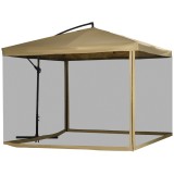 Outsunny Umbrelă Excentrică cu Plasă Anti-Ț&acirc;nțari, Acoperiș Reglabil, Bază și Orificii de Ventilație, 295x295x260 cm, Bej | Aosom Romania