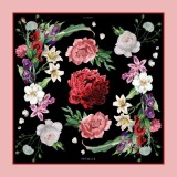 Cumpara ieftin Batic Matase Naturala Secret Garden Negru Roz 90x90cm Floral Vintage Fabricat in Italia