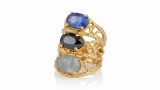 Cumpara ieftin Inel Masiv din Argint 925 Placat cu Aur cu Safir, Onix E i Labradorit , Volcanic Roots Triple Ring