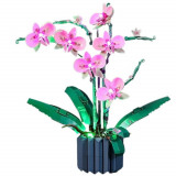 Set Contructie 3D, floare orhidee cu lumini LED, 607 piese, cu ghiveci