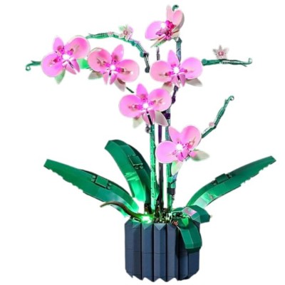 Set Contructie 3D, floare orhidee cu lumini LED, 607 piese, cu ghiveci foto
