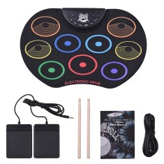Set Tobe electronice digitale din Silicon cu pedale de picior, USB 9 USB 9 Padu-ri de tobe colorate, Negru