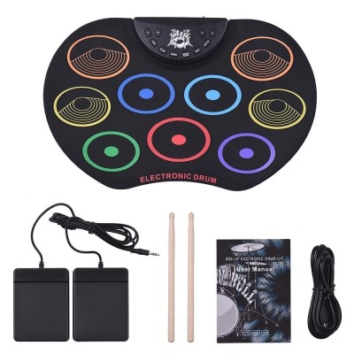 Set Tobe electronice digitale din Silicon cu pedale de picior, USB 9 USB 9 Padu-ri de tobe colorate, Negru foto
