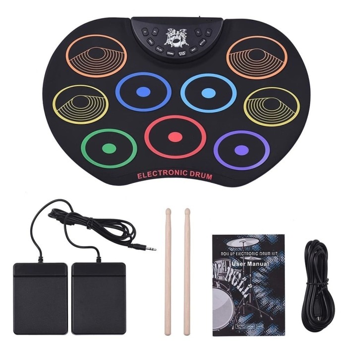 Set Tobe electronice digitale din Silicon cu pedale de picior, USB 9 USB 9 Padu-ri de tobe colorate, Negru
