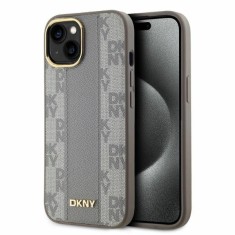 Husa piele iPhone 15 DKNY Leather Checkered Mono Pattern MagSafe, bej, DKHMP15SPCPVSLE foto